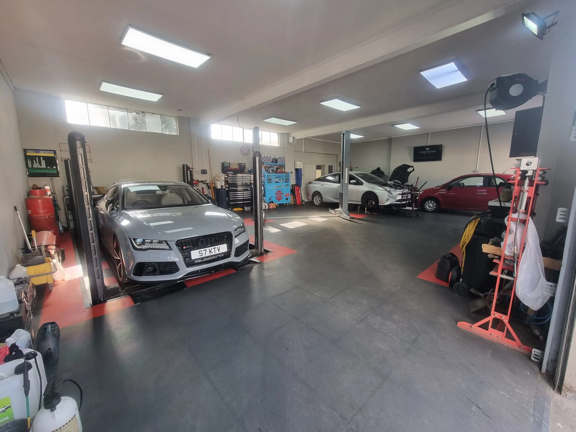 Silver car in the garage